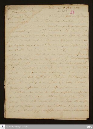 Brief von Gotthilf August Francke an Anna Magdalena Francke.