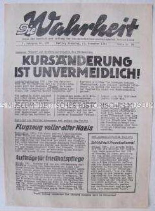 Hektografiertes Mitteilungsblatt der SED Westberlin (SEW) u.a. über Provokationen an der "Mauer" und zum USA-Besuch Adenauers