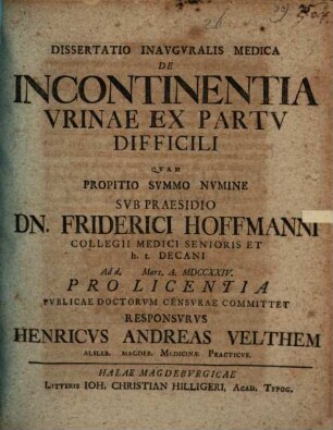 De incontinentia urinae ex partu difficili : dissertatio
