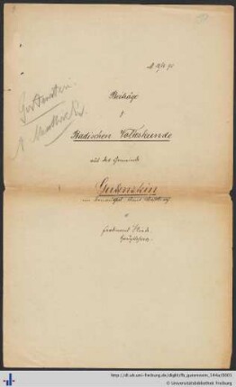 144a: Badische Volkskunde: Fragebogen zur Sammlung der Volksüberlieferungen: Antwortbogen aus Gutenstein, Amt Messkirch