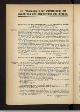 III. Maßnahmen zur Sicherstellung der Ernährung von Bevölkerung und Truppe