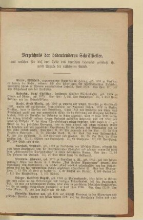 Verzeichnis der bedeutenderen Schriftsteller
