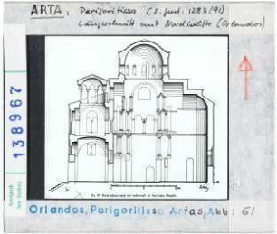 Arta. Kirche der Madonna Parigoritissa, Längsschnitt mit Nordhälfte