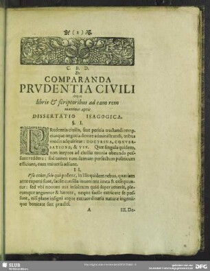 De Comparanda Prudentia Civili deque libris & scriptoribus ad eam rem maxime aptis Dissertatio Isagogica