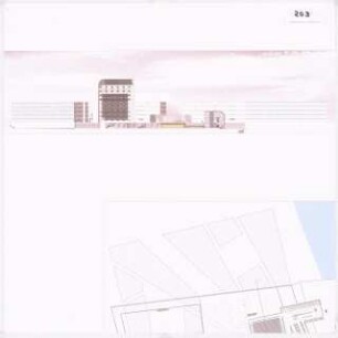 Informations- und Begegnungszentrum an der Stadtbrücke, Frankfurt/Oder Schinkelwettbewerb 2006: Ansicht, Lageplan 1:500
