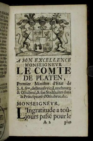 A Son Excellence Monseigneur Le Comte De Platen [...]
