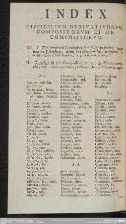 Index Difficilium Derivatiuorum, Compositorum Et Decompositorum