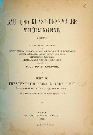Die Bau- und Kunst-Denkmäler Thüringens, 9. Fürstenthum Reuss Ältere Linie
