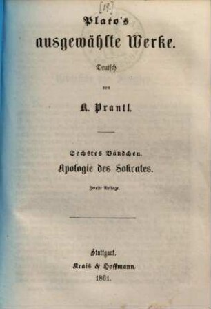 Plato's ausgewählte Werke, 3.. Apologie des Sokrates