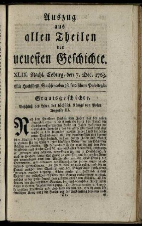 XLIX. Nachl. Coburg, den 7. Dec. 1763.
