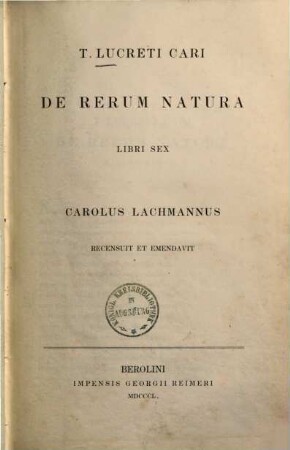 De rerum natura : libri sex