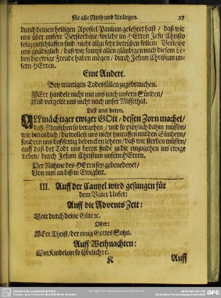 III. Auff der Cantzel wird gesungen für dem Vater Unser