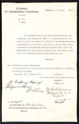Zahlungsauftrag an das Kassenamt der der Wissenschaftlichen Sammung