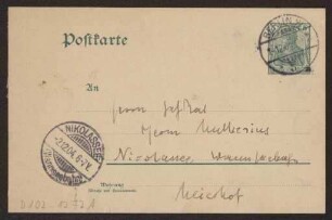 Schreiben an Hermann Muthesius (Postkarte)