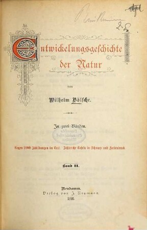 Entwickelungsgeschichte der Natur : in zwei Bänden, 2