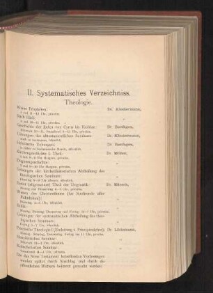 II. Systematisches Verzeichniss.
