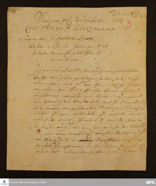 Widmung von August Hermann Francke für seinen Taufpaten Carl August Lietzmann.