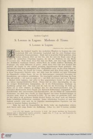 Achtes Capitel: S. Lorenzo in Lugano. Madonna di Tirano