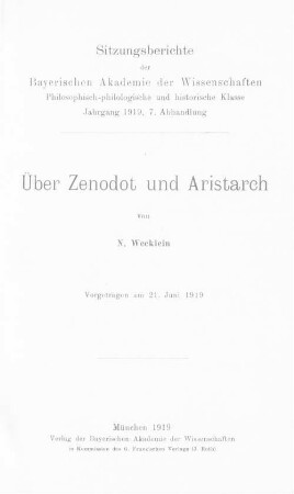 Über Zenodot und Aristarch