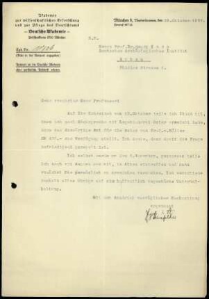 F. Thierfelder an G. Karo