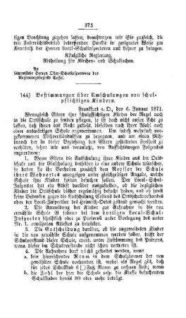 Bestimmungen über Umschulungen von Schulpflichtigen Kindern : [V. Elementarschulwesen]