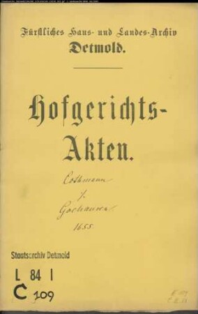 Cothmann, Dietrich gegen Dr. Goehausens Witwe (Goyhausen, Goihausen, Göyhausen) - Schuldforderung