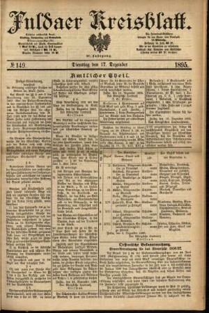 Erste Ausgabe vom Dienstag, den 17. Dezember 1895.