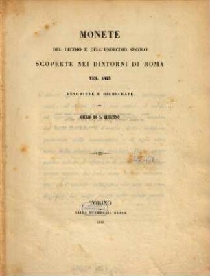 Monete del decimo e dell'undecimo secolo scoperte nei dintorni di Roma nel 1843
