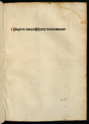 Hugo de sancto Victore de sacramentis