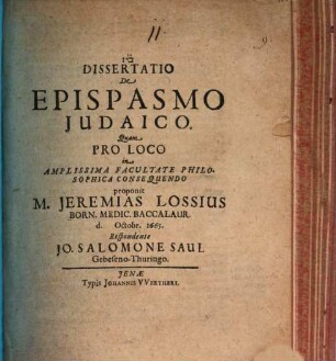 Dissertatio De Epispasmo Judaico