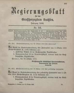 Nr. 255: Ministerialverordnung vom 10. Oktober 1916 über zuckerhaltige Futtermittel