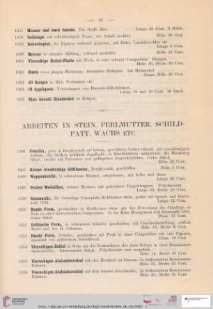 Arbeiten in Stein, Perlmutter, Schildpatt, Wachs etc. (Nr. 1366-1424)