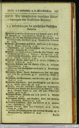 XXVII. Die vornehmsten deutschen Uebersetzungen der klassischen Autoren