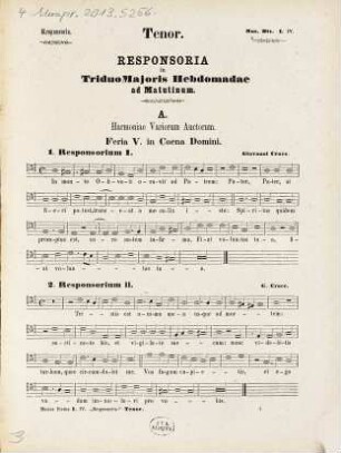 Musica divina : Harmonias IV vocum continens, 3. Responsoria : in triduo majoris hebdomadae ad matutinum
