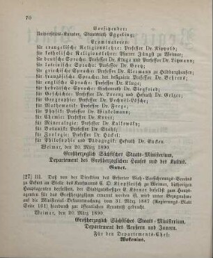 27. Ministerial-Bekanntmachung, den Wechsel in der Hauptagentur des Erfurter Vieh-Versicherungs-Vereins betreffend