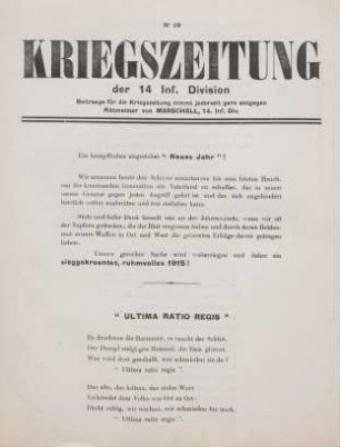 1915: Kriegszeitung der 14. Infanterie-Division