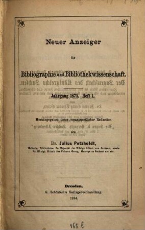 Neuer Anzeiger für Bibliographie und Bibliothekwissenschaft. 1875, 1875