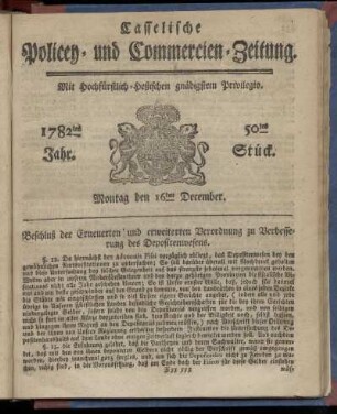 50tes Stueck, Montag den 16ten December. 1782