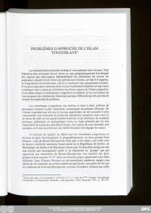 Problèmes D'Approche De L'Islam Yougoslave