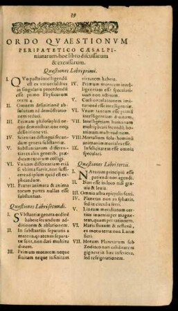 Ordo Quaestionum Peripatetico Caesalpinianarum ...
