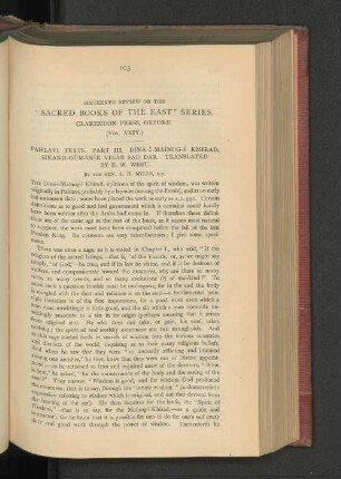 Sixteenth Review on the "Sacred Books of the East" Series.