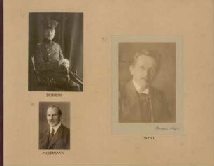 Bl. 19: Fotografien der Mathematiker Wilhelm Behrens, Hermann Weyl und Hans Mohrmann, 1920 - 1922