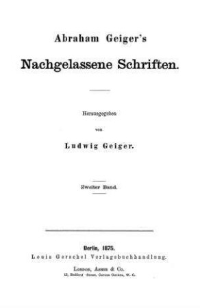 In: Abraham Geiger's nachgelassene Schriften ; Band 2