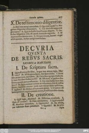 Decuria Quinta De Rebus Sacris.