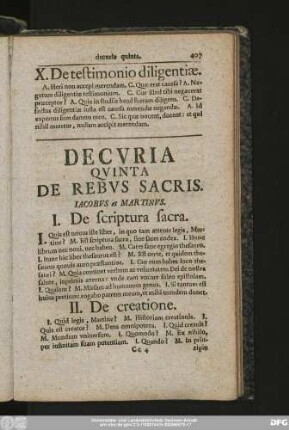 Decuria Quinta De Rebus Sacris.