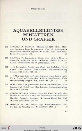 Aquarellbildnisse, Miniaturen, und Graphik (Nr. 500-526)