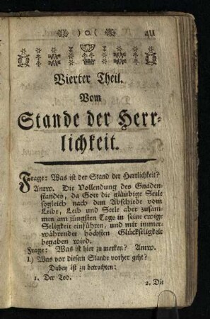 Vierter Theil: Vom Stande der Herrlichkeit
