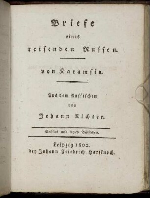 6. Bd: Briefe eines reisenden Russen. Sechstes und letztes Bändchen