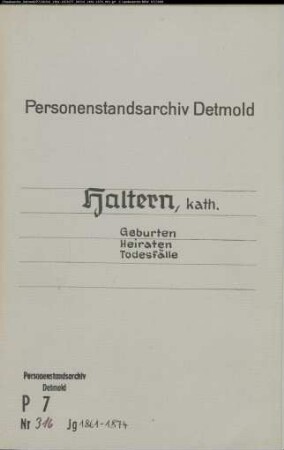 Kirchenbuchduplikat der katholischen Gemeinde in Haltern (GHT 1861-1874). (Gemeinde: Haltern, katholische Gemeinde )