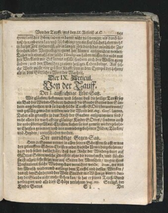 Der IX. Articul. Von der Tauff.
